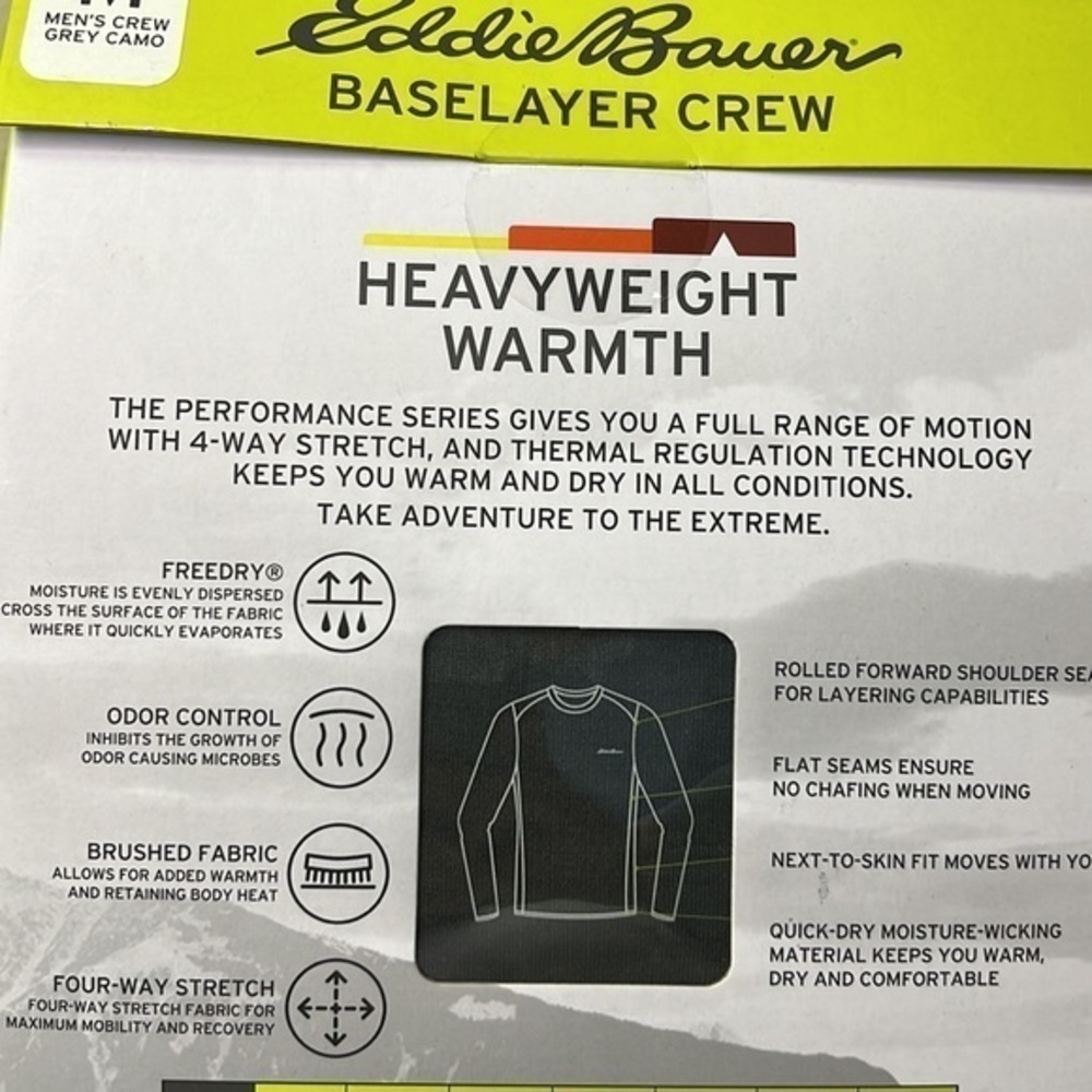 NEW Eddie Bauer Performance Series Gray Camo Heavyweight Warmth Crewneck SM & MD - Picture 8 of 8